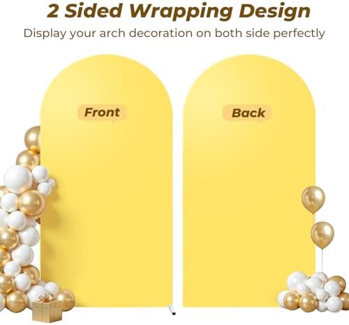 7.2 ft Arch Backdrop Cover Yellow - Double-Sided Spandex Arch Covers Stretchy Backdrop for Balloon Arches, alternate view 3