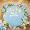 7.2 FT Baby Blue Round Backdrop Cover with Lights String for Circle Arch Stand, Circle Backdrop Covers with LED