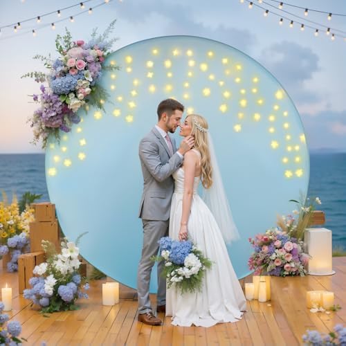 7.2 FT Baby Blue Round Backdrop Cover with Lights String for Circle Arch Stand, Circle Backdrop Covers with LED, alternate