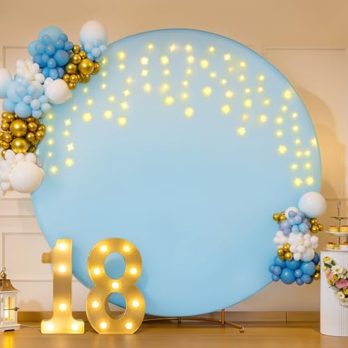 7.2 FT Baby Blue Round Backdrop Cover with Lights String for Circle Arch Stand, Circle Backdrop Covers with LED, alternate