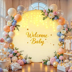 7.2 FT Beige Round Backdrop Cover with Lights String for Circle Arch Stand Circle Backdrop Covers with LED Fairy
