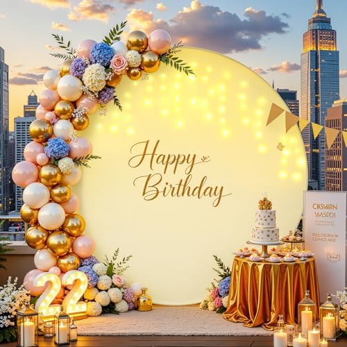 7.2 FT Beige Round Backdrop Cover with Lights String for Circle Arch Stand Circle Backdrop Covers with LED Fairy, alternate