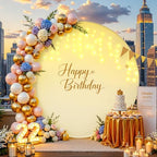 7.2 FT Beige Round Backdrop Cover with Lights String for Circle Arch Stand Circle Backdrop Covers with LED Fairy, alternate