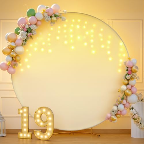 7.2 FT Beige Round Backdrop Cover with Lights String for Circle Arch Stand Circle Backdrop Covers with LED Fairy, alternate