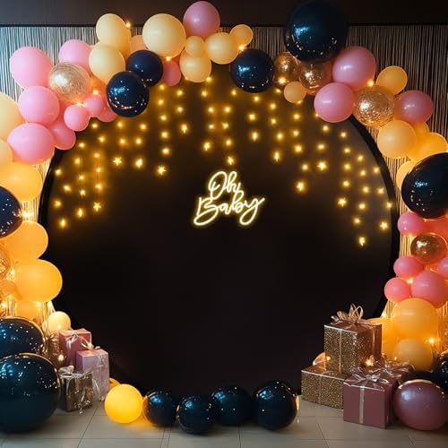 7.2 FT Black Round Backdrop Cover with Lights String for Circle Arch Stand Circle Backdrop Covers with LED Fairy, alternate