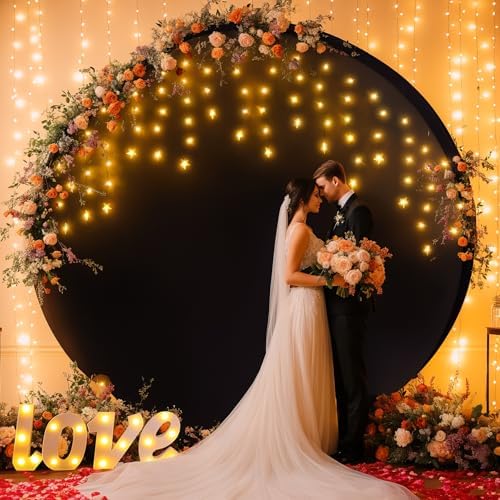 7.2 FT Black Round Backdrop Cover with Lights String for Circle Arch Stand Circle Backdrop Covers with LED Fairy, alternate