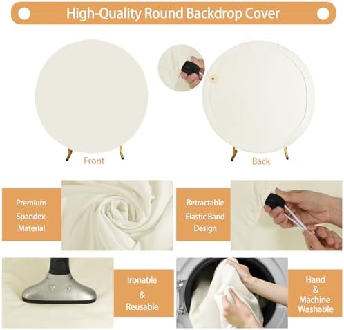 7.2 FT Ivory Round Backdrop Cover for 5 to 7.2ft Circle Stand Adjustable Polyester Arch Backdrop Cover for, alternate view 2