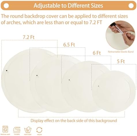 7.2 FT Ivory Round Backdrop Cover for 5 to 7.2ft Circle Stand Adjustable Polyester Arch Backdrop Cover for, alternate view 3