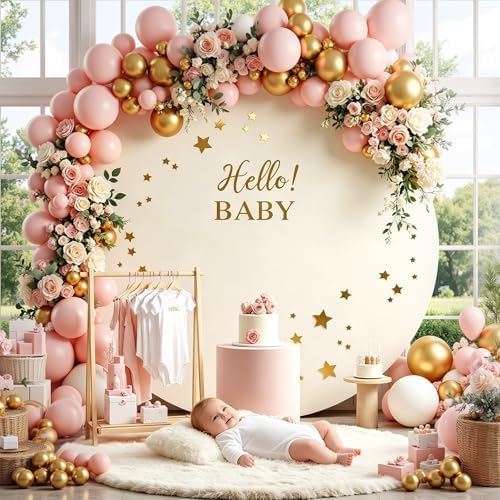 7.2 FT Ivory Round Backdrop Cover for 5 to 7.2ft Circle Stand Adjustable Polyester Arch Backdrop Cover for, alternate view 6