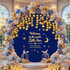 7.2 FT Navy Blue Round Backdrop Cover with Lights String for Circle Arch Stand Circle Backdrop Covers with LED