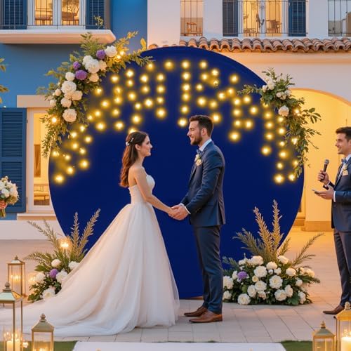 7.2 FT Navy Blue Round Backdrop Cover with Lights String for Circle Arch Stand Circle Backdrop Covers with LED, alternate