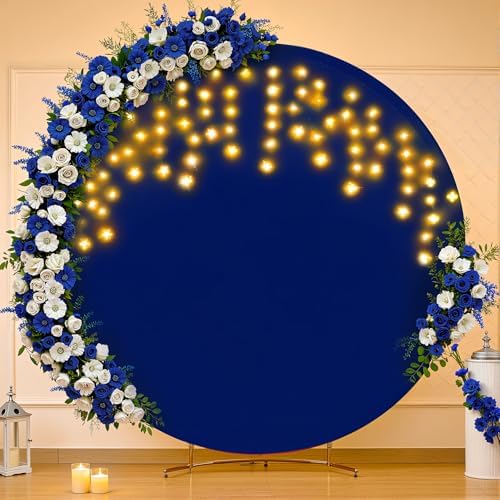 7.2 FT Navy Blue Round Backdrop Cover with Lights String for Circle Arch Stand Circle Backdrop Covers with LED, alternate