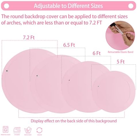 7.2 FT Pink Round Backdrop Cover for 5 to 7.2ft Round Backdrop Stand - Adjustable Circle Arch Backdrops Cover, alternate view