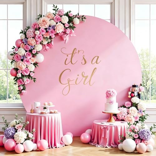 7.2 FT Pink Round Backdrop Cover for 5 to 7.2ft Round Backdrop Stand - Adjustable Circle Arch Backdrops Cover, alternate view