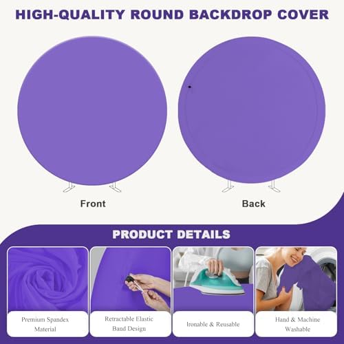 7.2 FT Royal Purple Round Backdrop Cover for 5 to 7.2ft Circle Stand - Adjustable Polyester Arch Backdrop Cover, alternate