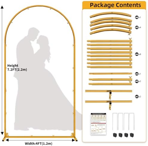 7.2 FT Wedding Arch Backdrop Stand, Gold Metal Arch Backdrop Stand for Wedding Party Ceremony Birthday Bridal, alternate view