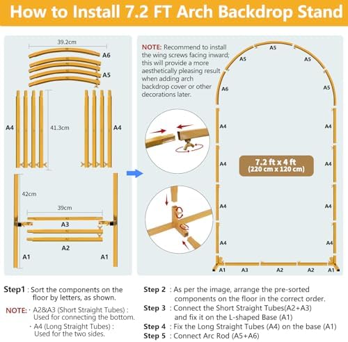 7.2 FT Wedding Arch Backdrop Stand, Gold Metal Arch Backdrop Stand for Wedding Party Ceremony Birthday Bridal, alternate view