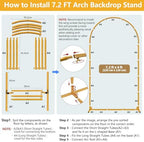 7.2 FT Wedding Arch Backdrop Stand, Gold Metal Arch Backdrop Stand for Wedding Party Ceremony Birthday Bridal, alternate view