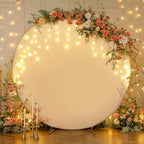 7.2 FT White Round Backdrop Cover with Lights String for Circle Arch Stand Circle Backdrop Cover with LED Fairy