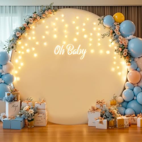 7.2 FT White Round Backdrop Cover with Lights String for Circle Arch Stand Circle Backdrop Cover with LED Fairy, alternate