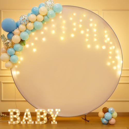 7.2 FT White Round Backdrop Cover with Lights String for Circle Arch Stand Circle Backdrop Cover with LED Fairy, alternate