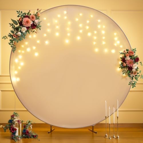 7.2 FT White Round Backdrop Cover with Lights String for Circle Arch Stand Circle Backdrop Cover with LED Fairy, alternate