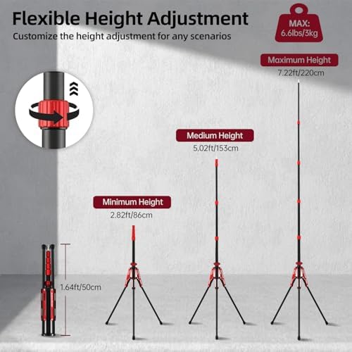 7.22ft/220cm Reversible Light Stand Tripod,6.6lbs Load, alternate view 5