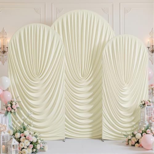 7.2FT 6.6FT 6FT Arch Backdrop Covers, Set of 3 Beige Draped Arch Covers Ruffled Ripple Stretchy Backdrop Cover