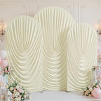 7.2FT 6.6FT 6FT Arch Backdrop Covers, Set of 3 Beige Draped Arch Covers Ruffled Ripple Stretchy Backdrop Cover