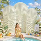 7.2FT 6.6FT 6FT Arch Backdrop Covers, Set of 3 Beige Draped Arch Covers Ruffled Ripple Stretchy Backdrop Cover, alternate