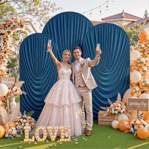 7.2FT 6.6FT 6FT Arch Backdrop Covers, Set of 3 Navy Blue Draped Arch Covers Ruffled Ripple Stretchy Backdrop, alternate view