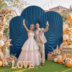 7.2FT 6.6FT 6FT Arch Backdrop Covers, Set of 3 Navy Blue Draped Arch Covers Ruffled Ripple Stretchy Backdrop, alternate view