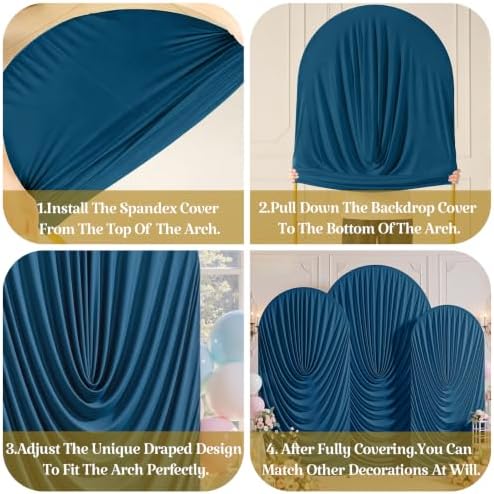 7.2FT 6.6FT 6FT Arch Backdrop Covers, Set of 3 Navy Blue Draped Arch Covers Ruffled Ripple Stretchy Backdrop, alternate view