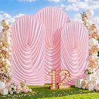7.2FT 6.6FT 6FT Arch Backdrop Covers, Set of 3 Pink Draped Arch Covers Ruffled Ripple Stretchy Backdrop Cover