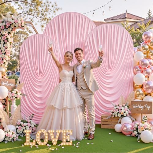 7.2FT 6.6FT 6FT Arch Backdrop Covers, Set of 3 Pink Draped Arch Covers Ruffled Ripple Stretchy Backdrop Cover, alternate view