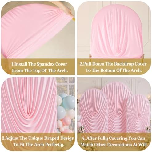 7.2FT 6.6FT 6FT Arch Backdrop Covers, Set of 3 Pink Draped Arch Covers Ruffled Ripple Stretchy Backdrop Cover, alternate view