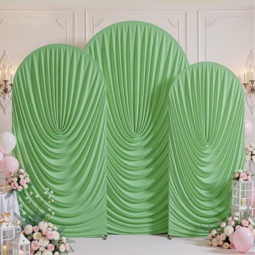 7.2FT 6.6FT 6FT Arch Backdrop Covers, Set of 3 Sage Green Draped Arch Covers Ruffled Ripple Stretchy Backdrop