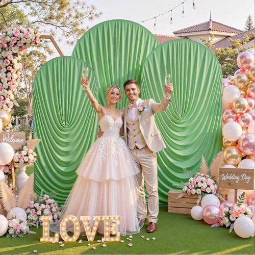 7.2FT 6.6FT 6FT Arch Backdrop Covers, Set of 3 Sage Green Draped Arch Covers Ruffled Ripple Stretchy Backdrop, alternate view