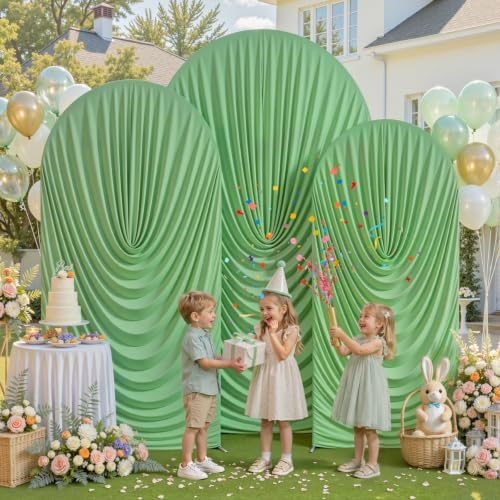 7.2FT 6.6FT 6FT Arch Backdrop Covers, Set of 3 Sage Green Draped Arch Covers Ruffled Ripple Stretchy Backdrop, alternate view