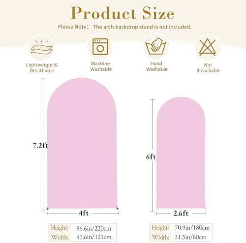 7.2FT 6FT Arch Backdrop Cover for Wedding, Set of 2 Stretchy Spandex Fitted Arch Stand Cover for Baby Shower, alternate view