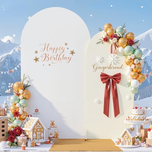 7.2FT & 6FT Arch Backdrop Cover, White & Beige Wedding Arch Covers, Spandex Arch Covers Stretchy Backdrop for