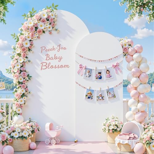 7.2FT & 6FT Arch Backdrop Cover, White & Beige Wedding Arch Covers, Spandex Arch Covers Stretchy Backdrop for, alternate view