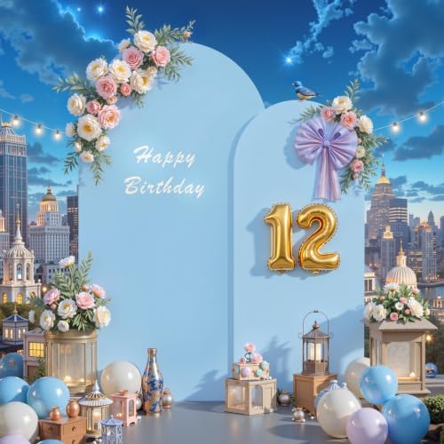 7.2FT & 6FT Arch Backdrop Cover, White & Blue Wedding Arch Covers, Spandex Arch Covers Stretchy Backdrop for, alternate view