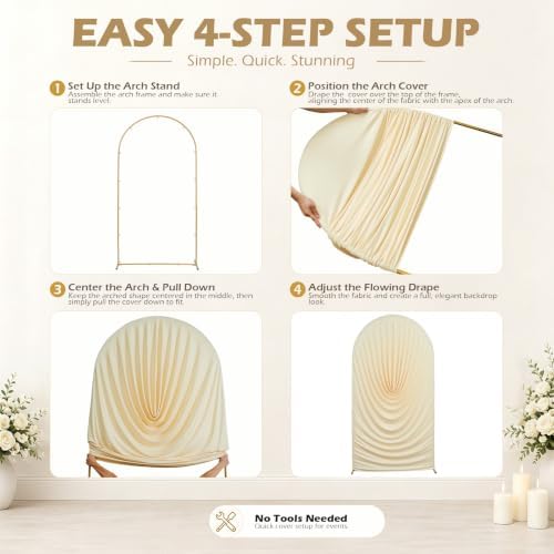 7.2FT & 6FT Beige Arch Cover Set - Stretchy Fitted Arch Backdrop Cover for Round Top Chiara Backdrop Stand for, alternate