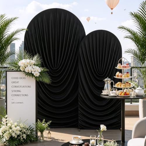 7.2FT & 6FT Black Draped Arch Cover, Ruched Ripple Arch Backdrop Cover in 6+7.2FT in Black