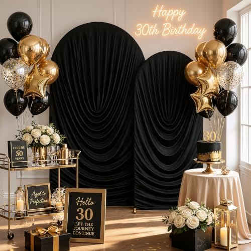 7.2FT & 6FT Black Draped Arch Cover, Ruched Ripple Arch Backdrop Cover in 6+7.2FT in Black, alternate view 2