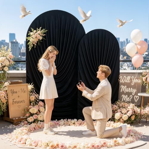 7.2FT & 6FT Black Draped Arch Cover, Ruched Ripple Arch Backdrop Cover in 6+7.2FT in Black, alternate view 3
