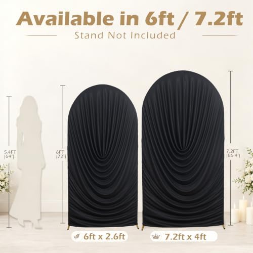 7.2FT & 6FT Black Draped Arch Cover, Ruched Ripple Arch Backdrop Cover in 6+7.2FT in Black, alternate view 5