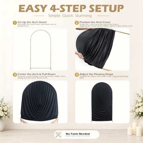 7.2FT & 6FT Black Draped Arch Cover, Ruched Ripple Arch Backdrop Cover in 6+7.2FT in Black, alternate view 7