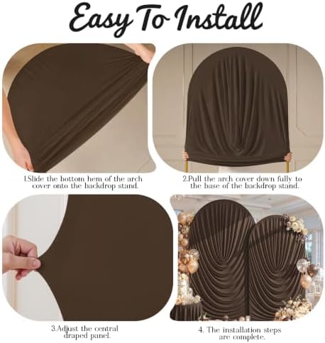 7.2FT & 6FT Draped Arch Covers, Brown Elegant Wedding Arch Backdrop Cover in 7.2FT & 6FT in Brown, alternate view 6